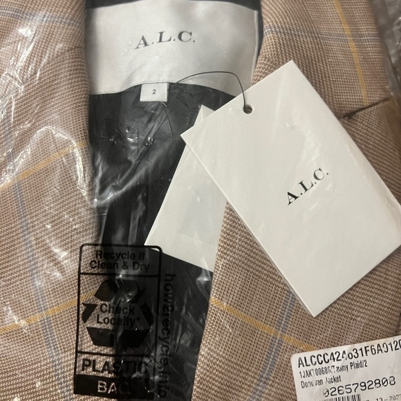 A.L.C. Donovan Linen Blend Jacket | Tawny Plaid Nordstrom Size 2 NWT - Picture 4 of 6